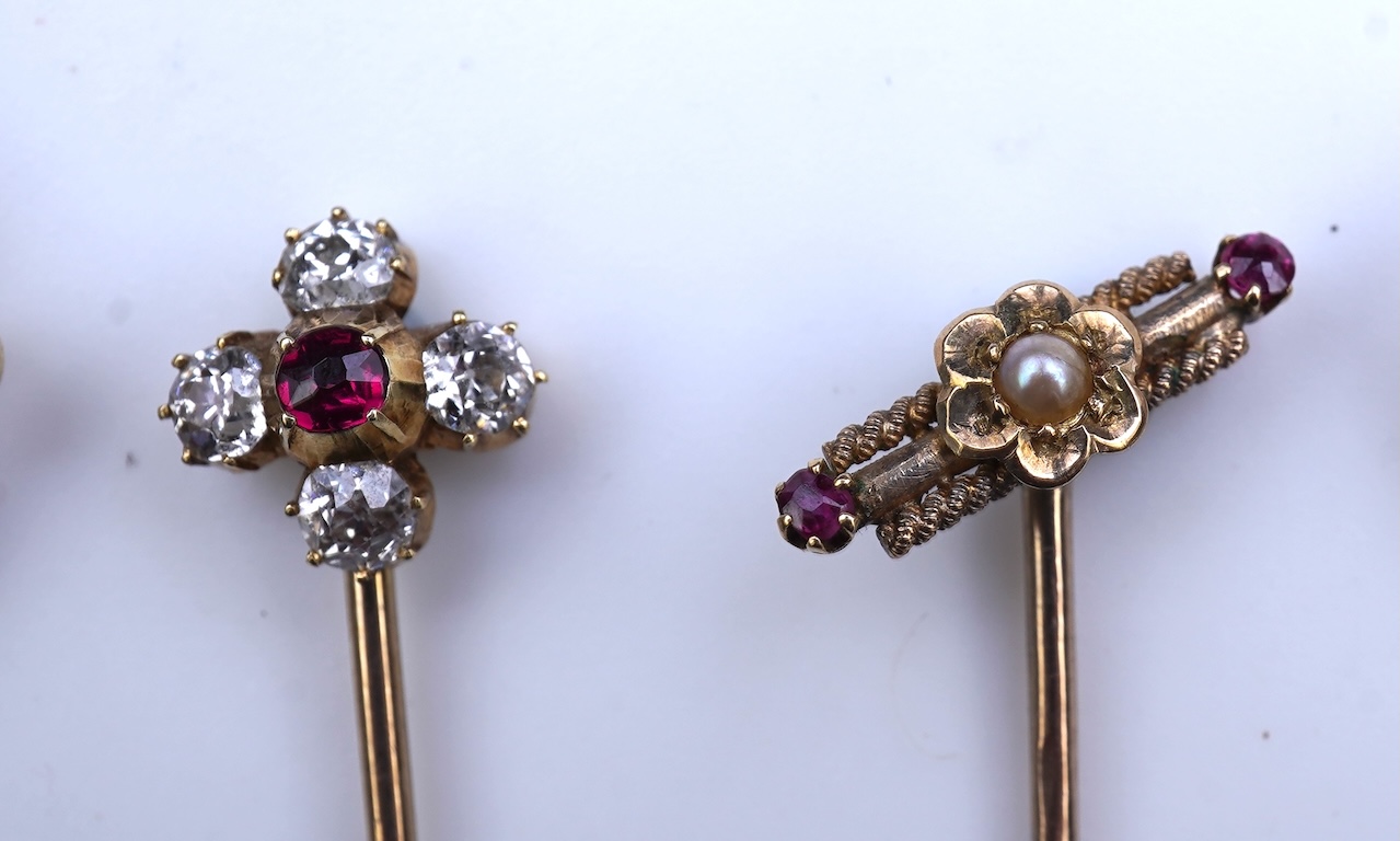 A collection of eight tie pins, 19th and 20th century